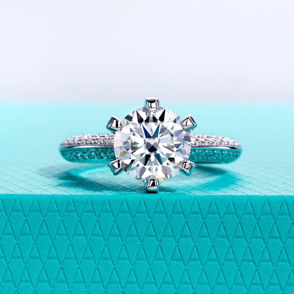 Bague en Moissanite Femme 3,692 cts, pierre centrale 3 cts, D Couleur VVS1, Argent Sterling 925 élégante pour fiançailles, mariage, anniversaire - IVOIRART.COM