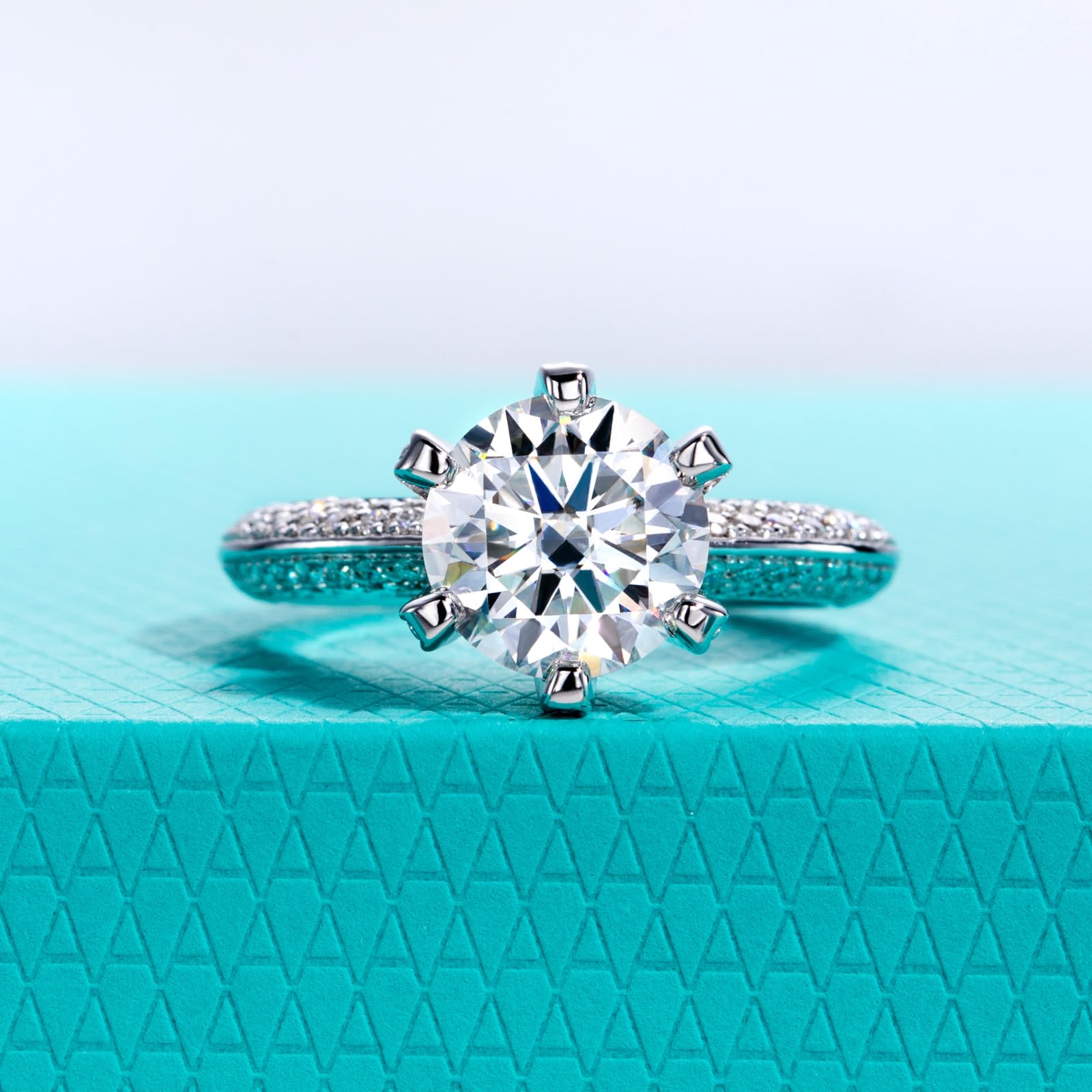 Bague en Moissanite Femme 3,692 cts, pierre centrale 3 cts, D Couleur VVS1, Argent Sterling 925 élégante pour fiançailles, mariage, anniversaire - IVOIRART.COM