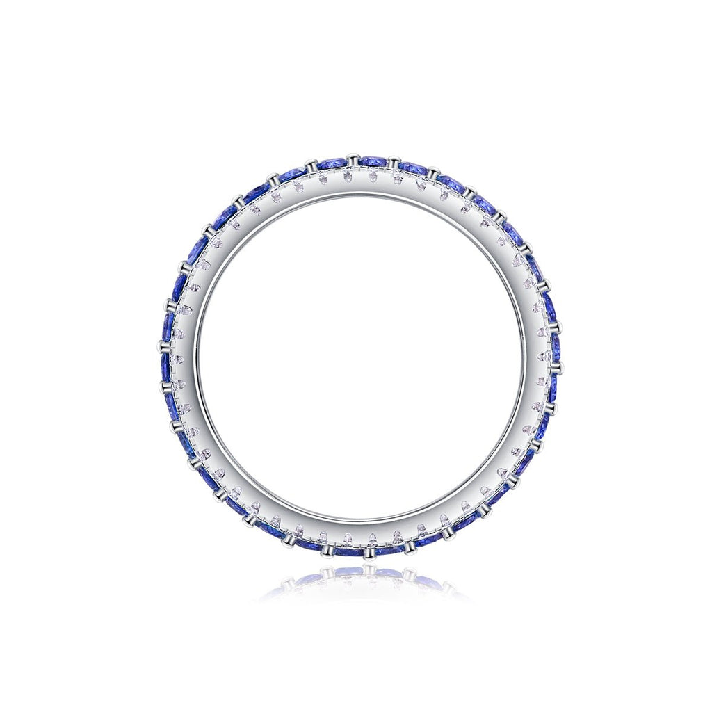 Bague Eternité à 3 Rangées S925 Argent Sterling 3,6g Saphirs Bleus Synthétiques & Pierres Blanches, Plaquée Platine, Bague de Promesse Femme, Coffret Cadeau Bijoux - IVOIRART.COM