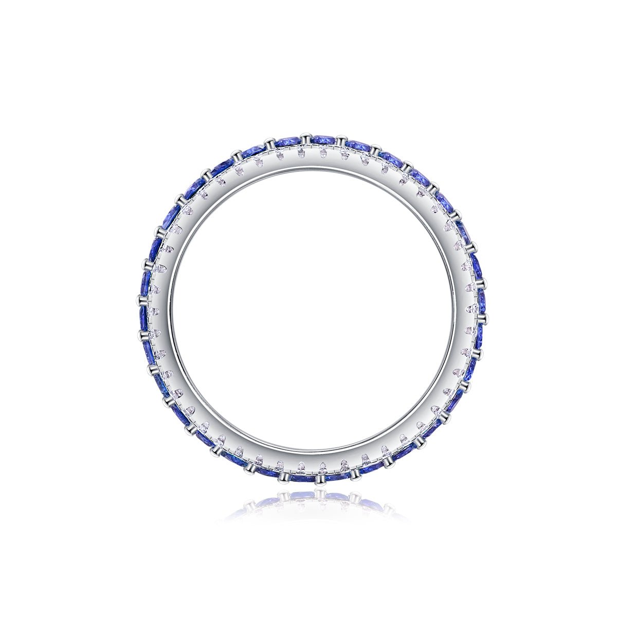 Bague Eternité à 3 Rangées S925 Argent Sterling 3,6g Saphirs Bleus Synthétiques & Pierres Blanches, Plaquée Platine, Bague de Promesse Femme, Coffret Cadeau Bijoux - IVOIRART.COM