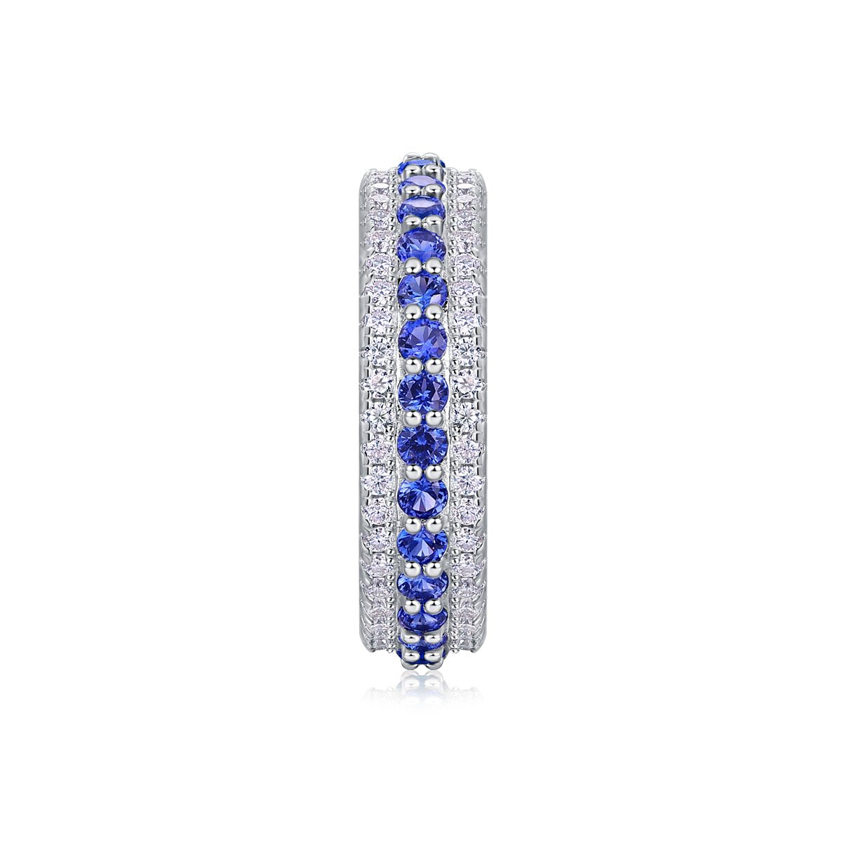 Bague Eternité à 3 Rangées S925 Argent Sterling 3,6g Saphirs Bleus Synthétiques & Pierres Blanches, Plaquée Platine, Bague de Promesse Femme, Coffret Cadeau Bijoux - IVOIRART.COM