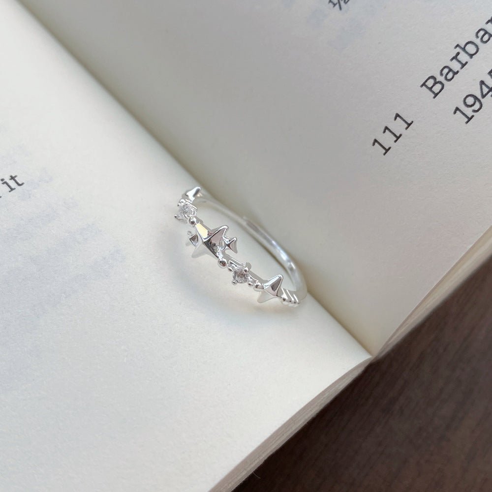 Bague Étoile à Quatre Branches en Argent Fin S999 avec Zircon Style Coréen Femme - IVOIRART.COM