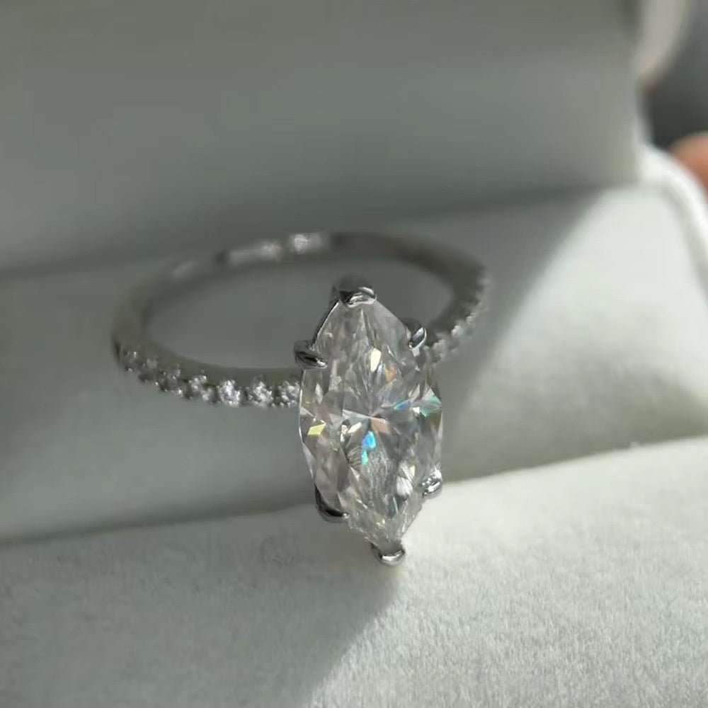 Bague femme Argent 925 Moissanite 4 carats taille marquise, style européen noble - IVOIRART.COM