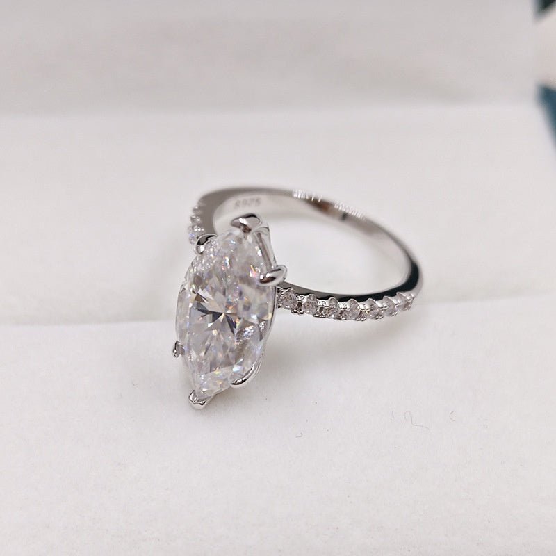 Bague femme Argent 925 Moissanite 4 carats taille marquise, style européen noble - IVOIRART.COM
