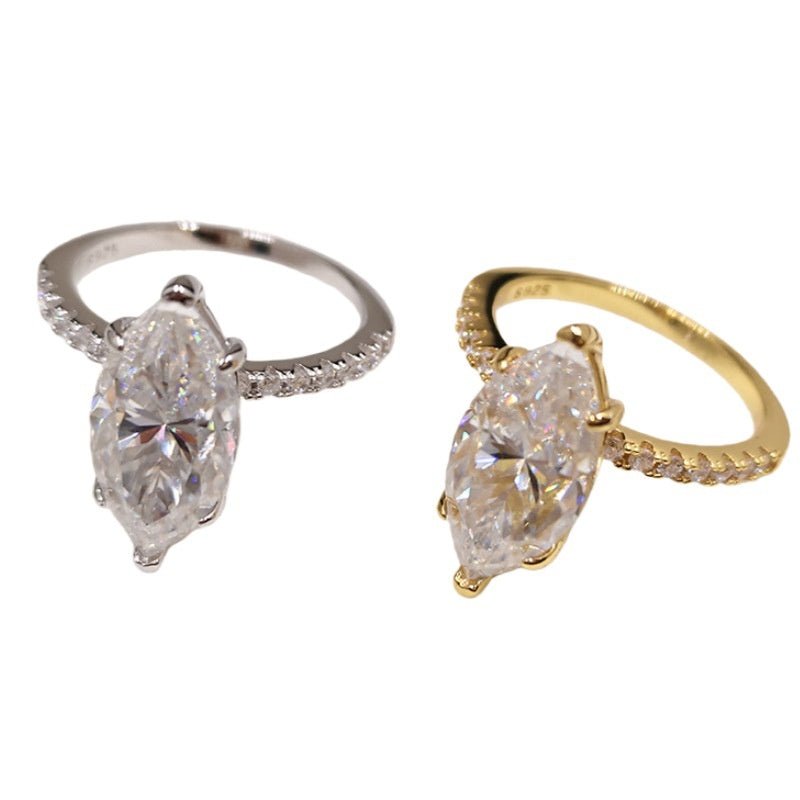 Bague femme Argent 925 Moissanite 4 carats taille marquise, style européen noble - IVOIRART.COM