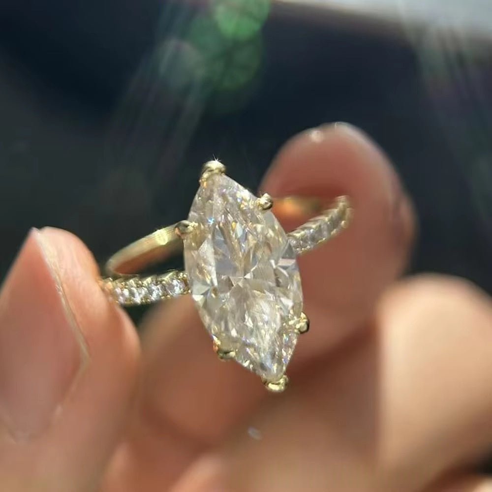 Bague femme Argent 925 Moissanite 4 carats taille marquise, style européen noble - IVOIRART.COM
