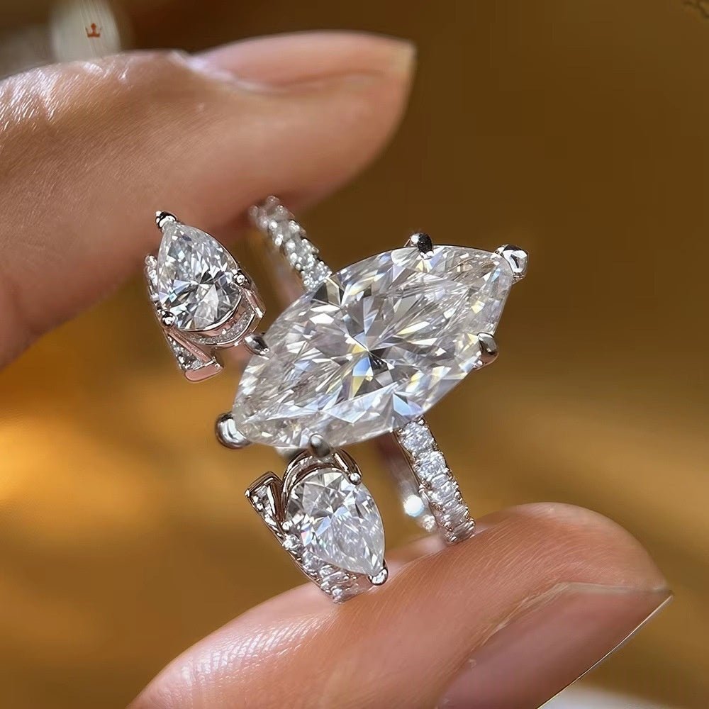 Bague femme Argent 925 Moissanite 4 carats taille marquise, style européen noble - IVOIRART.COM
