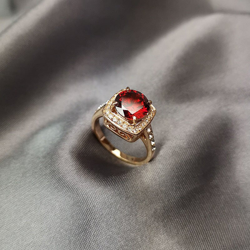 Bague femme carrée à pierre citrine et zircon - Anneau mode élégant et brillant. - IVOIRART.COM