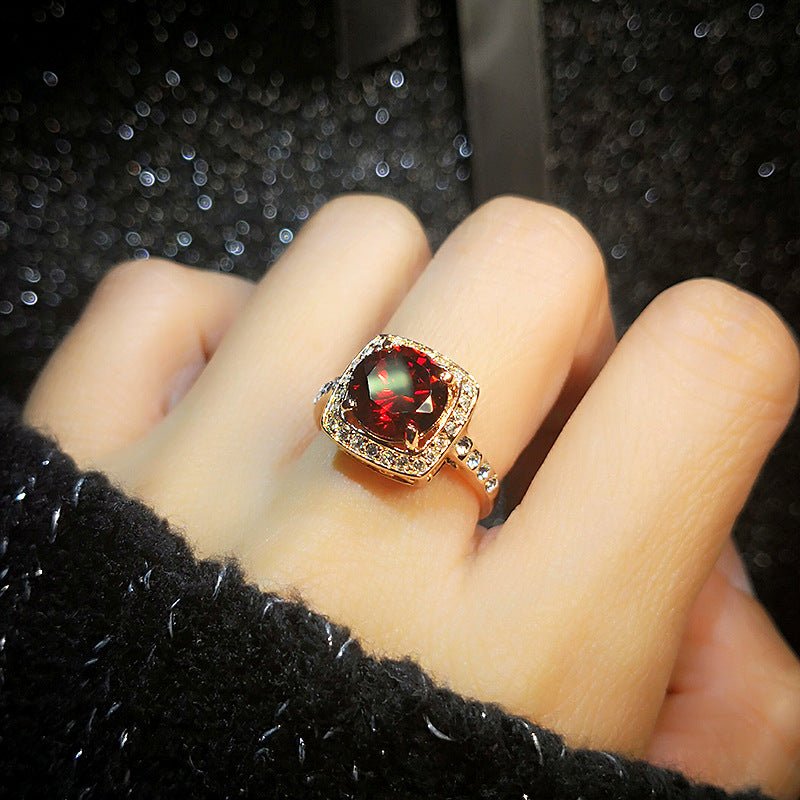 Bague femme carrée à pierre citrine et zircon - Anneau mode élégant et brillant. - IVOIRART.COM