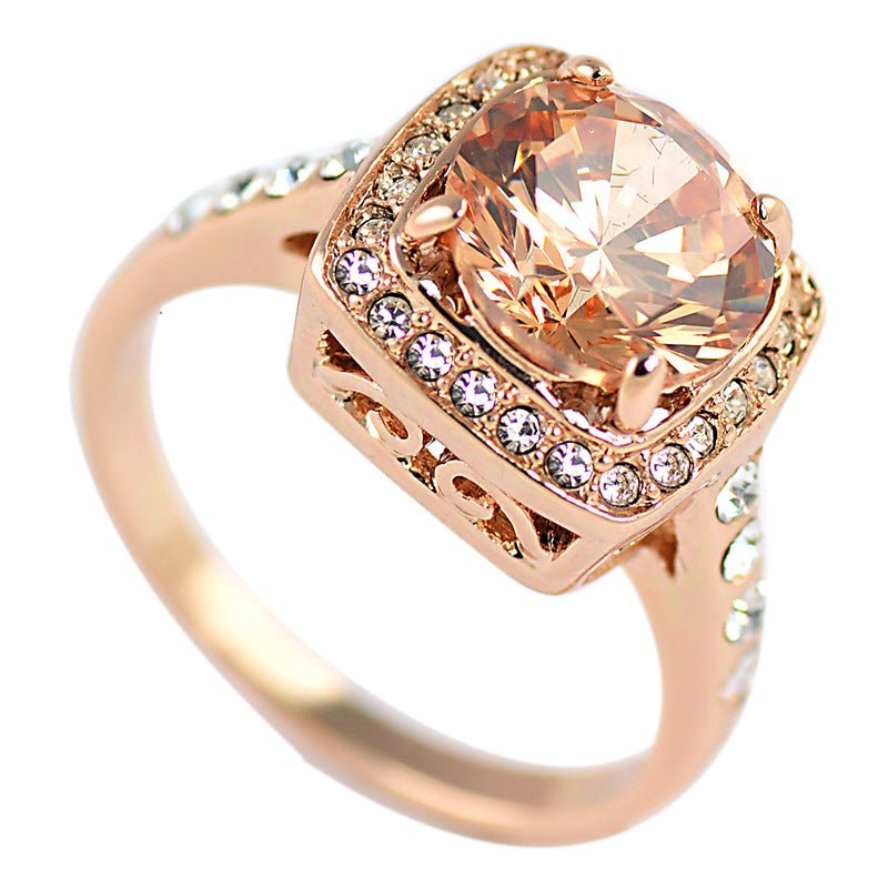 Bague femme carrée à pierre citrine et zircon - Anneau mode élégant et brillant. - IVOIRART.COM