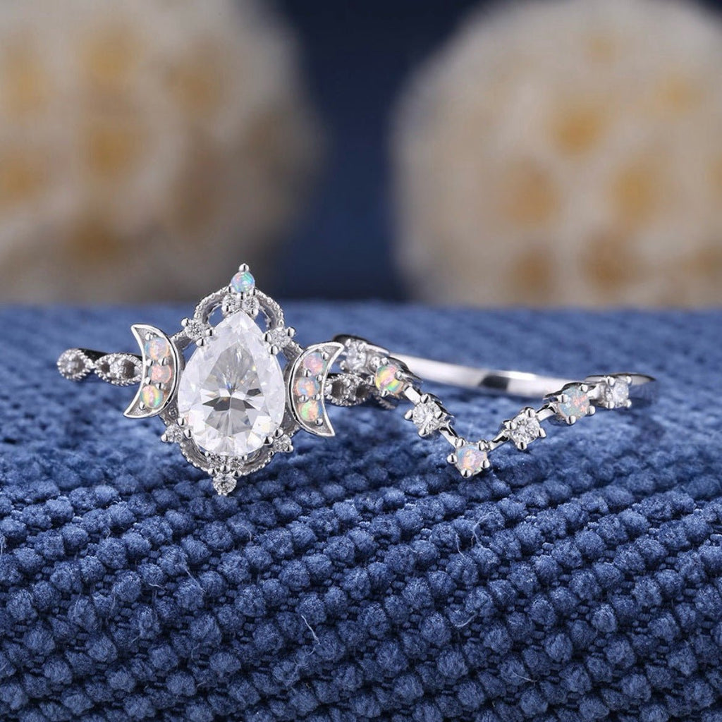 Bague Femme Élégante avec Pierres Colorées Pierre de Lune Forme Goutte d'Eau Zircon - IVOIRART.COM