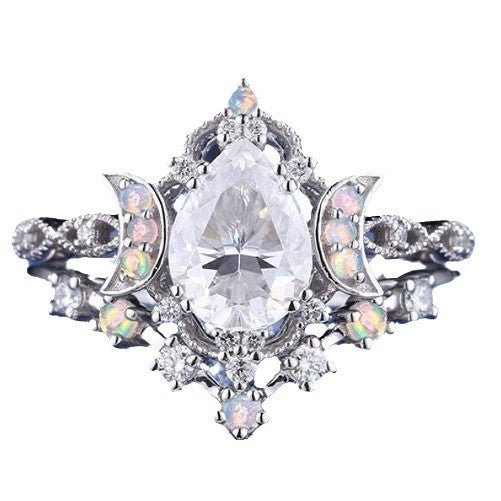 Bague Femme Élégante avec Pierres Colorées Pierre de Lune Forme Goutte d'Eau Zircon - IVOIRART.COM