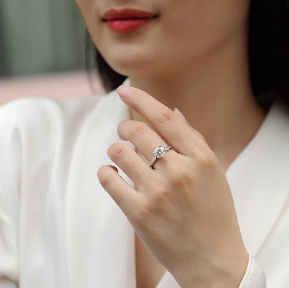 Bague Femme Moissanite à Six Griffes Fermée en Argent Sterling 925 Élégante - IVOIRART.COM