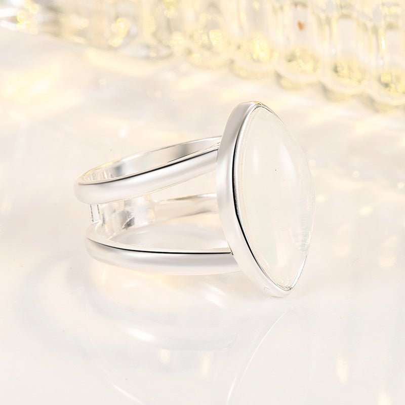 Bague Femme Style Européen et Américain avec Imitation Agate Blanche, Plaqué Argent 925 - IVOIRART.COM