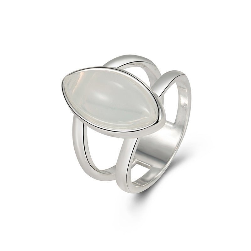 Bague Femme Style Européen et Américain avec Imitation Agate Blanche, Plaqué Argent 925 - IVOIRART.COM