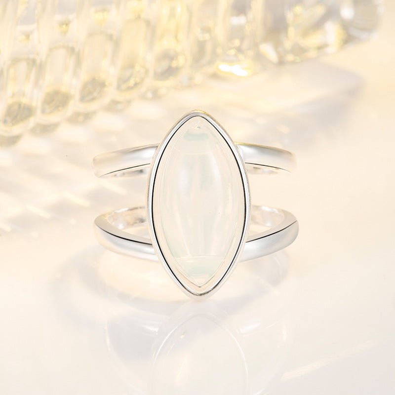 Bague Femme Style Européen et Américain avec Imitation Agate Blanche, Plaqué Argent 925 - IVOIRART.COM
