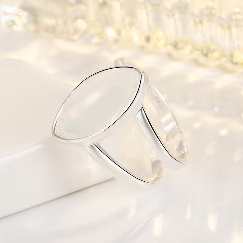 Bague Femme Style Européen et Américain avec Imitation Agate Blanche, Plaqué Argent 925 - IVOIRART.COM