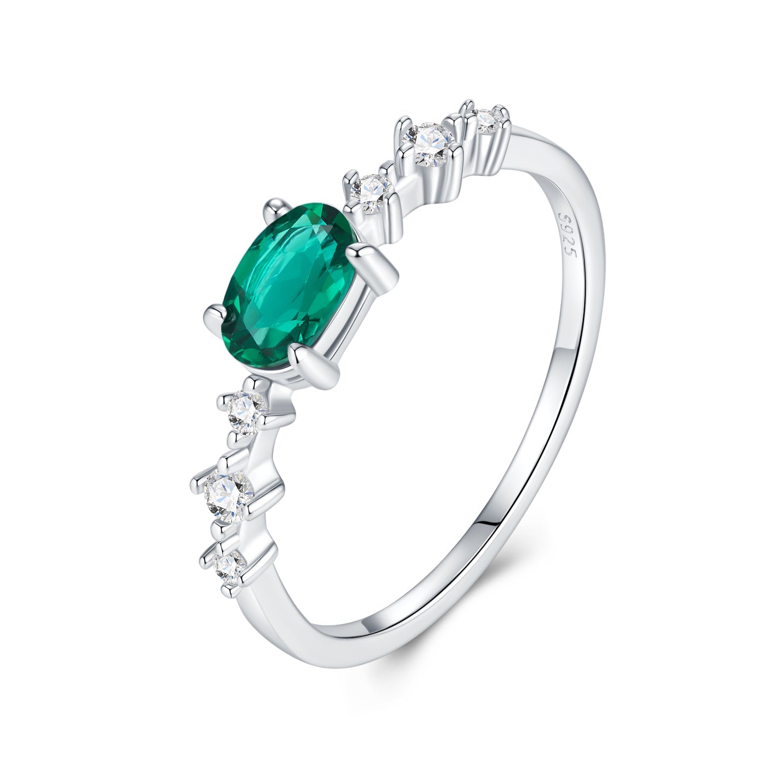 Bague fine en argent S925 1,2 g plaquée platine avec émeraude octogonale - IVOIRART.COM