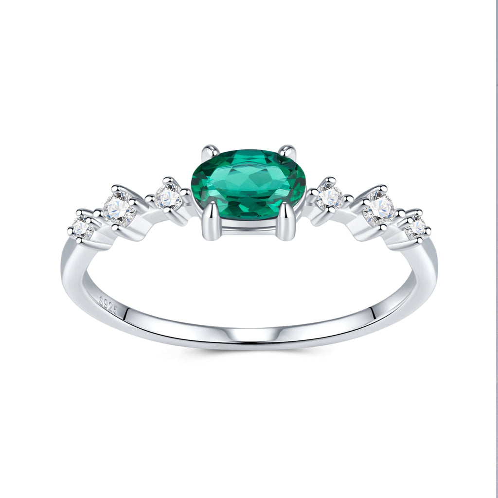 Bague fine en argent S925 1,2 g plaquée platine avec émeraude octogonale - IVOIRART.COM