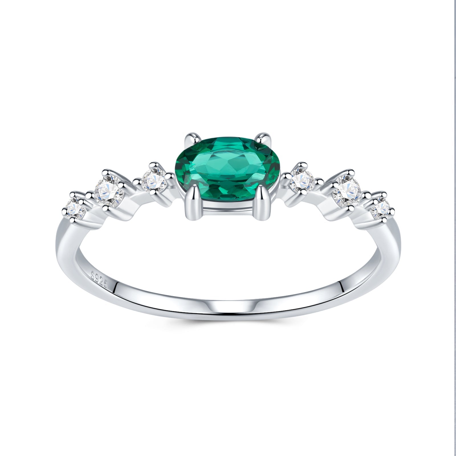 Bague fine en argent S925 1,2 g plaquée platine avec émeraude octogonale - IVOIRART.COM