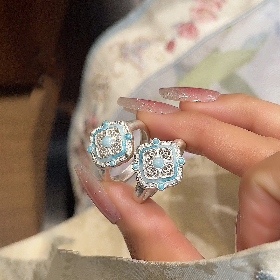 Bague Fleur Trésor Émaillée en Filigrane Argent 999,9‰, Style Rétro Luxueux, Cadeau Idéal Anniversaires Fêtes - IVOIRART.COM