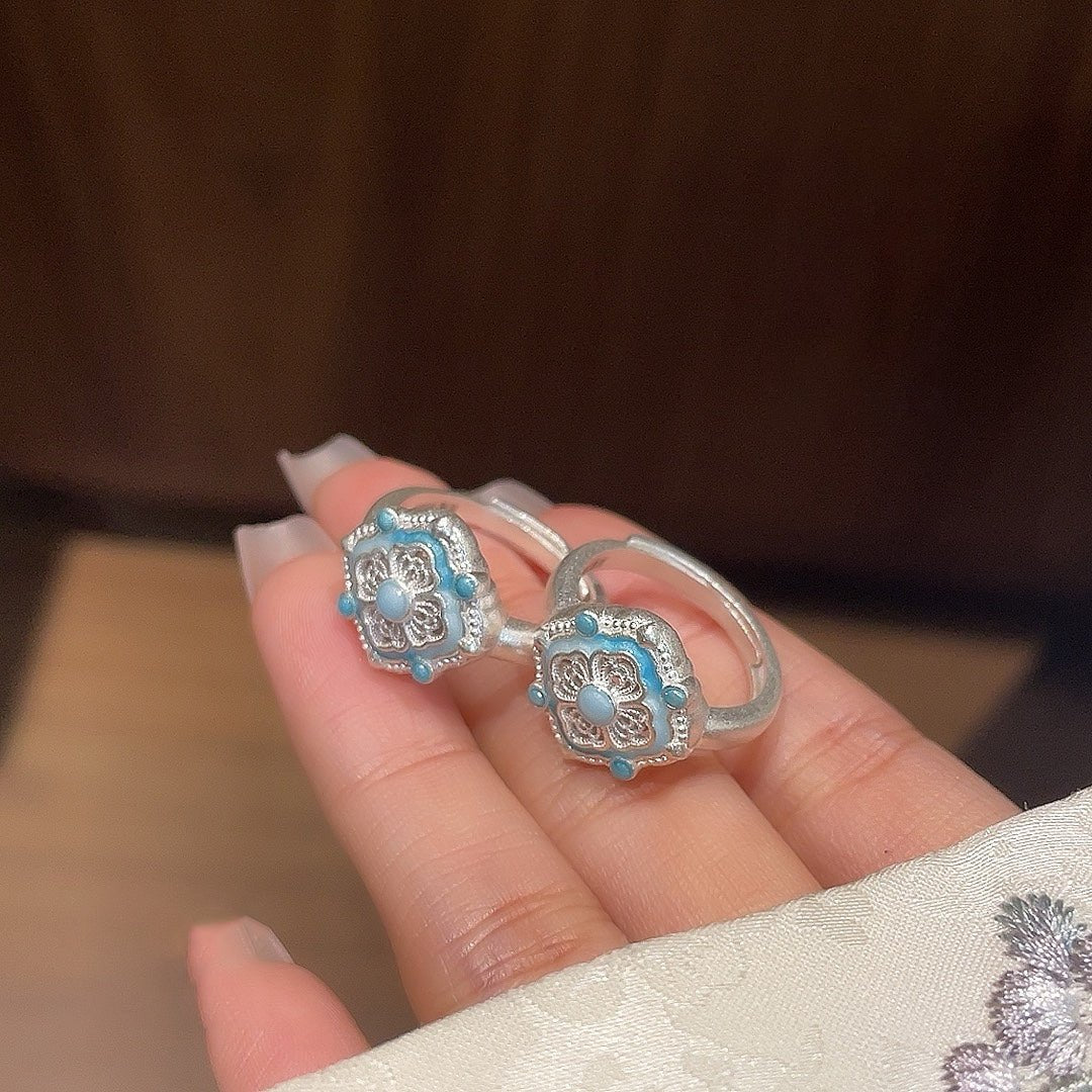 Bague Fleur Trésor Émaillée en Filigrane Argent 999,9‰, Style Rétro Luxueux, Cadeau Idéal Anniversaires Fêtes - IVOIRART.COM