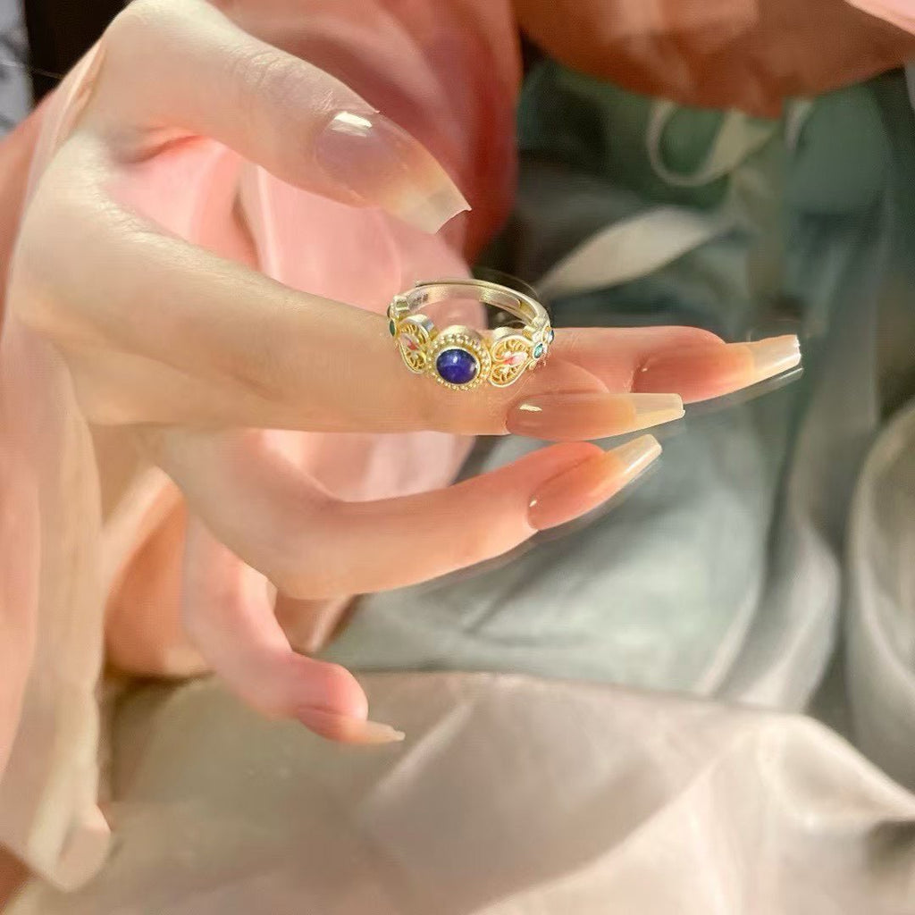 Bague florale émaillée plaquée or en argent sterling 999,9, style rétro luxe, cadeau idéal - IVOIRART.COM