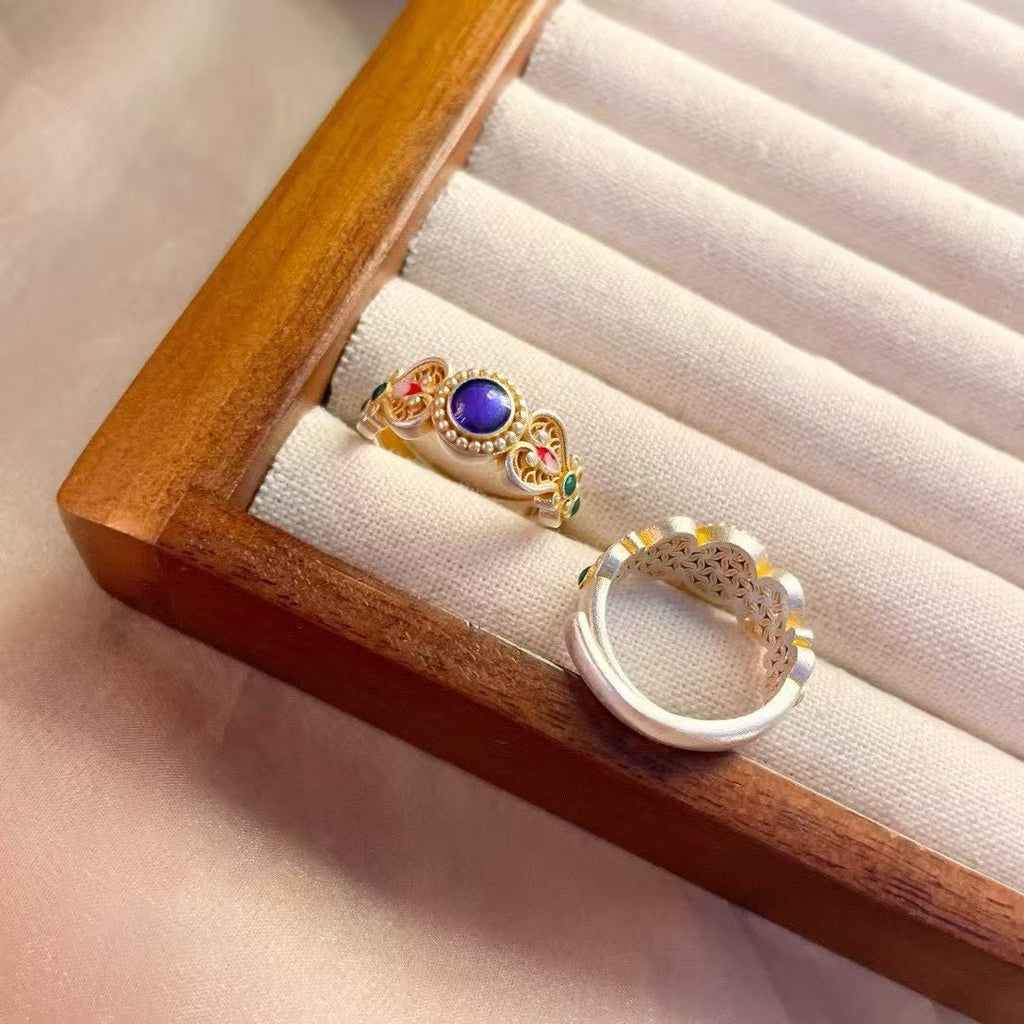 Bague florale émaillée plaquée or en argent sterling 999,9, style rétro luxe, cadeau idéal - IVOIRART.COM