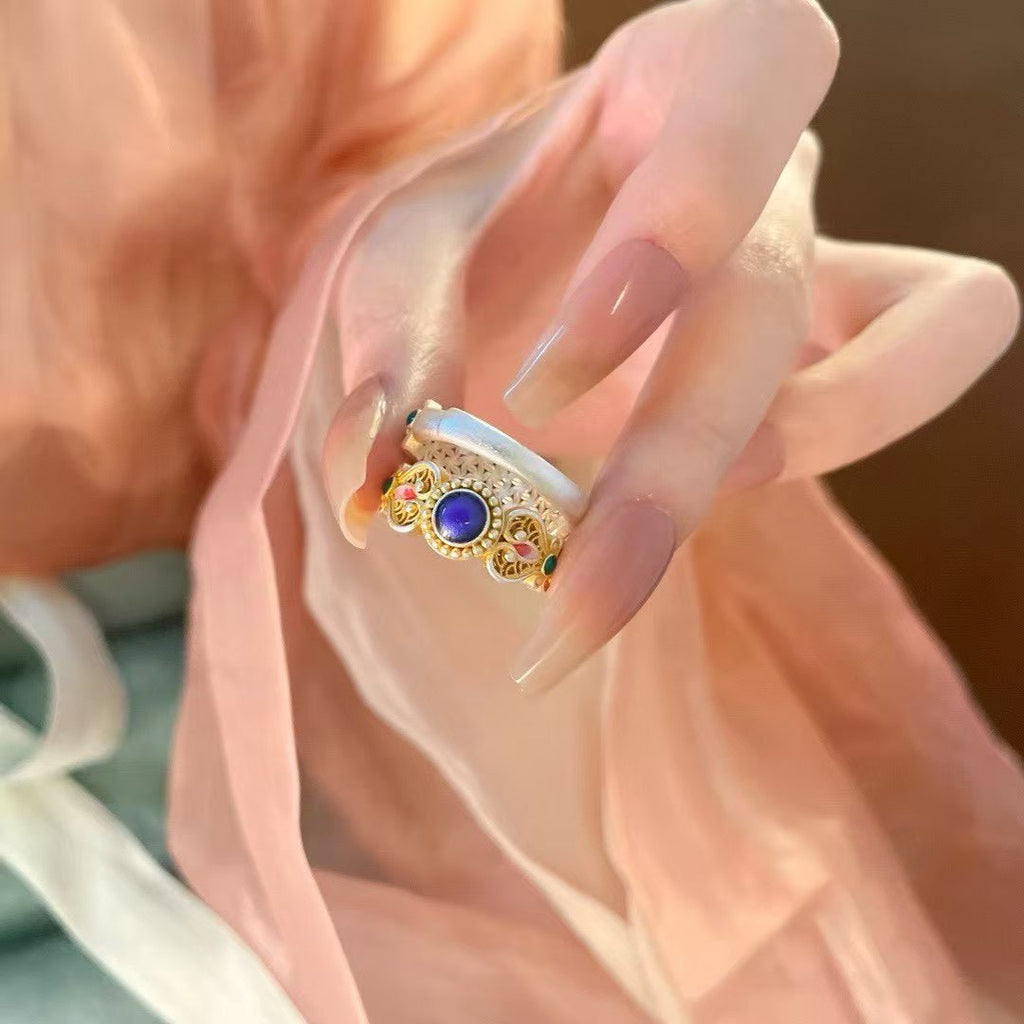 Bague florale émaillée plaquée or en argent sterling 999,9, style rétro luxe, cadeau idéal - IVOIRART.COM
