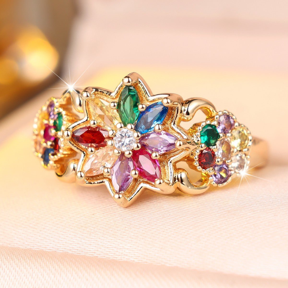 Bague florale tridimensionnelle multicolore pour femme — design géométrique chic. - IVOIRART.COM
