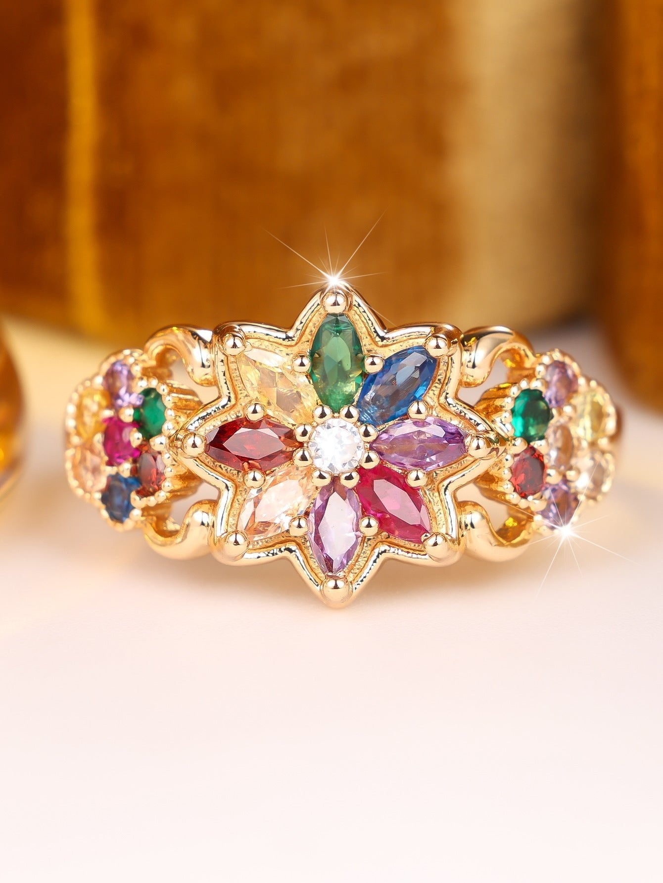 Bague florale tridimensionnelle multicolore pour femme — design géométrique chic. - IVOIRART.COM