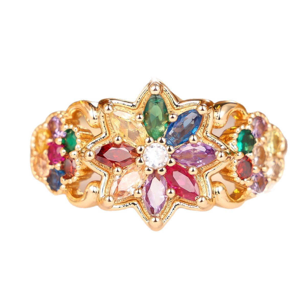 Bague florale tridimensionnelle multicolore pour femme — design géométrique chic. - IVOIRART.COM
