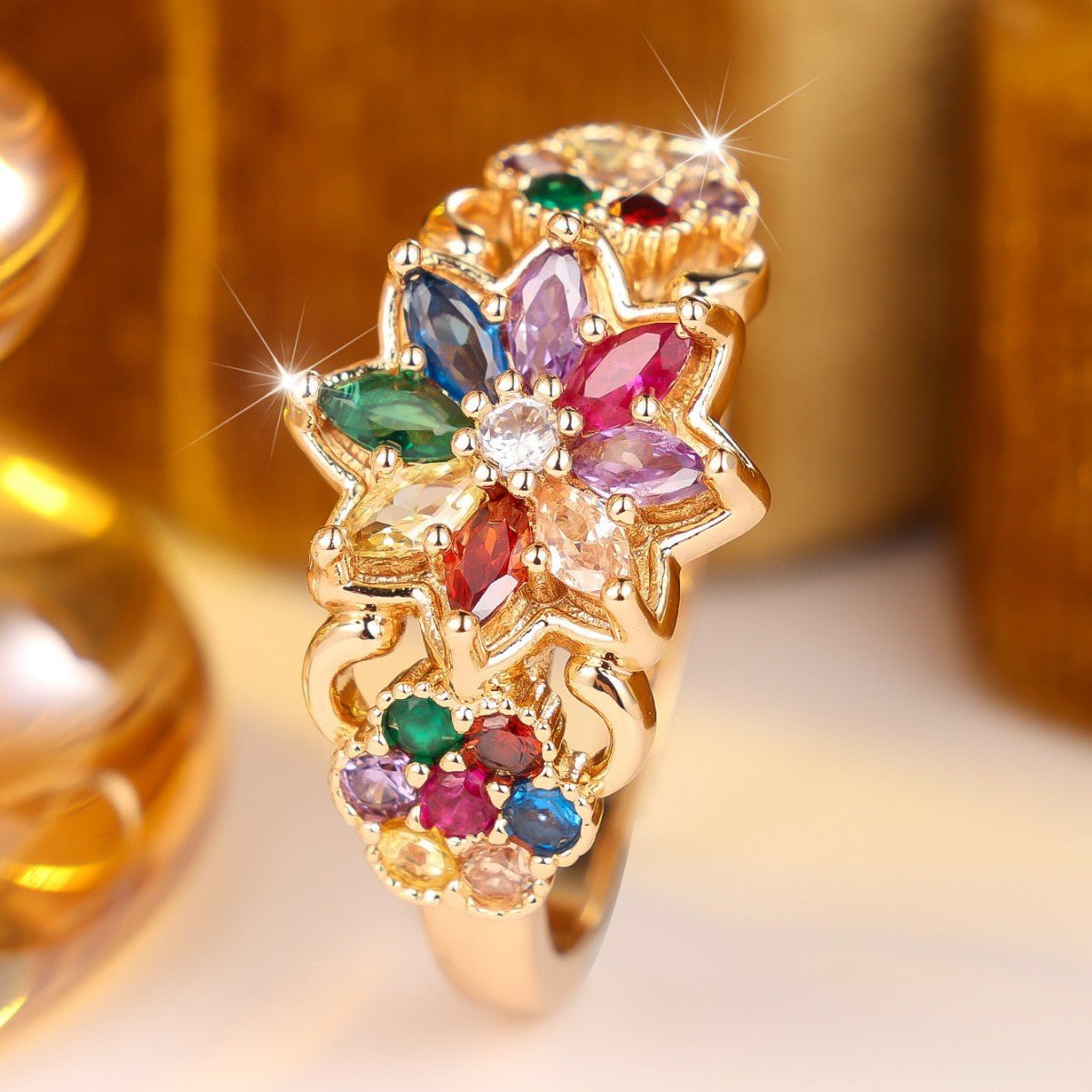Bague florale tridimensionnelle multicolore pour femme — design géométrique chic. - IVOIRART.COM