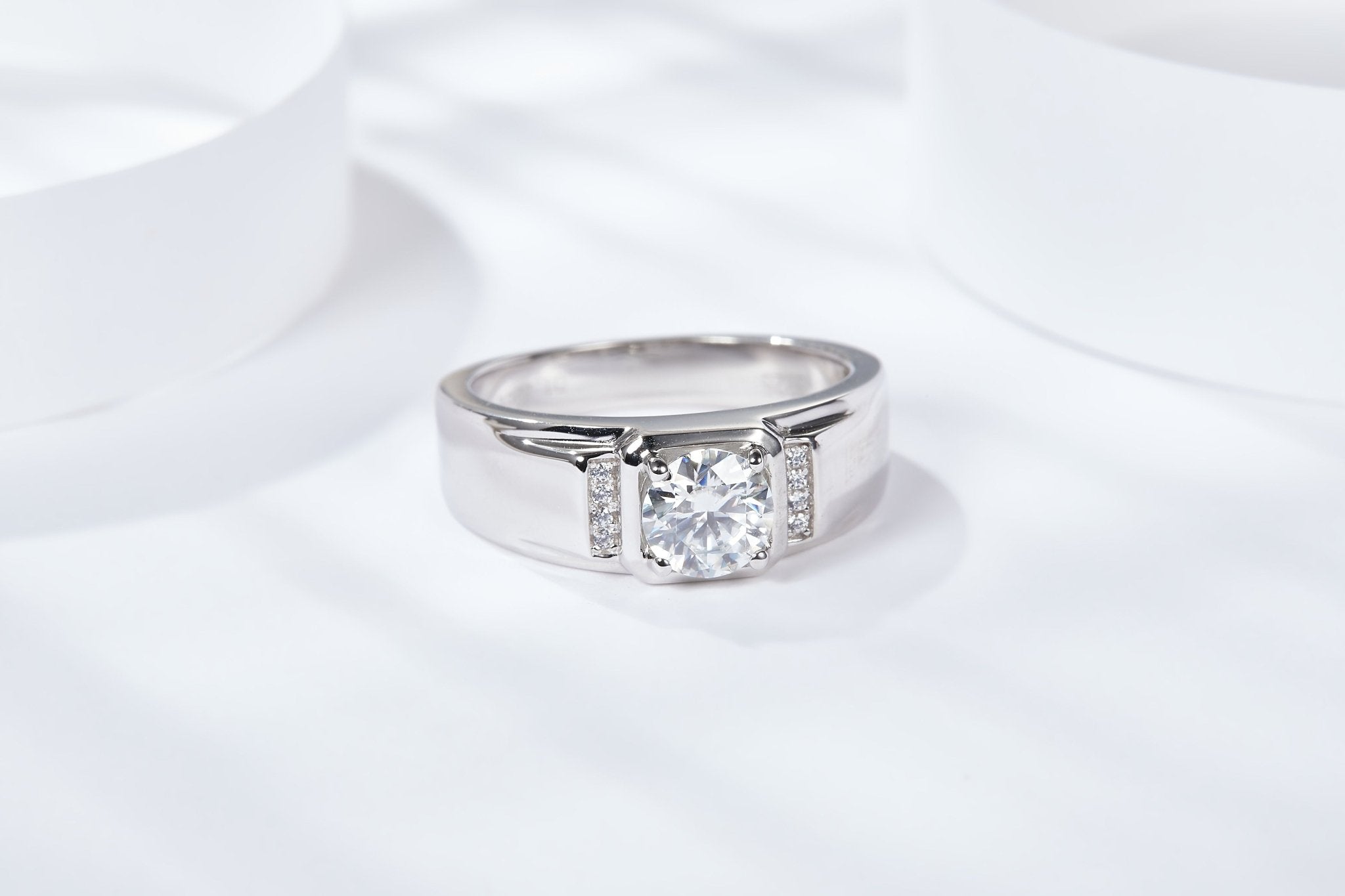 Bague homme 1 carat Moissanite argent S925 argent massif, pavage, platine - IVOIRART.COM