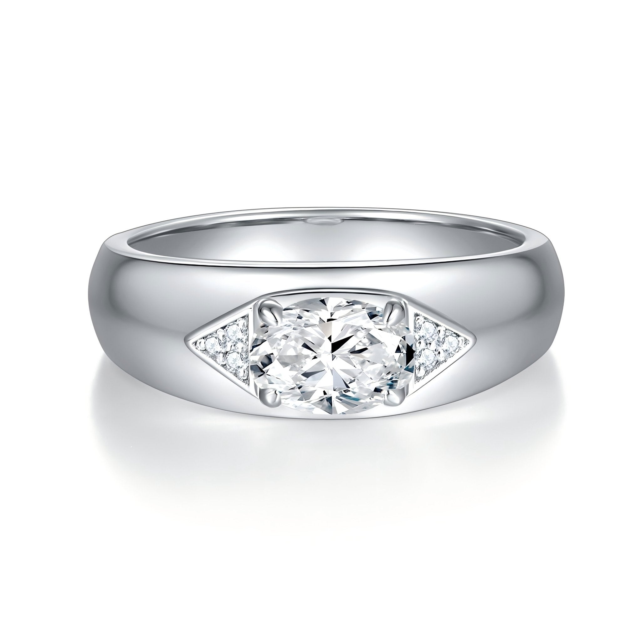 Bague Homme 1 Carat Moissanite Ovale Argent S925 Plaqué Platine Certifié GRA - IVOIRART.COM