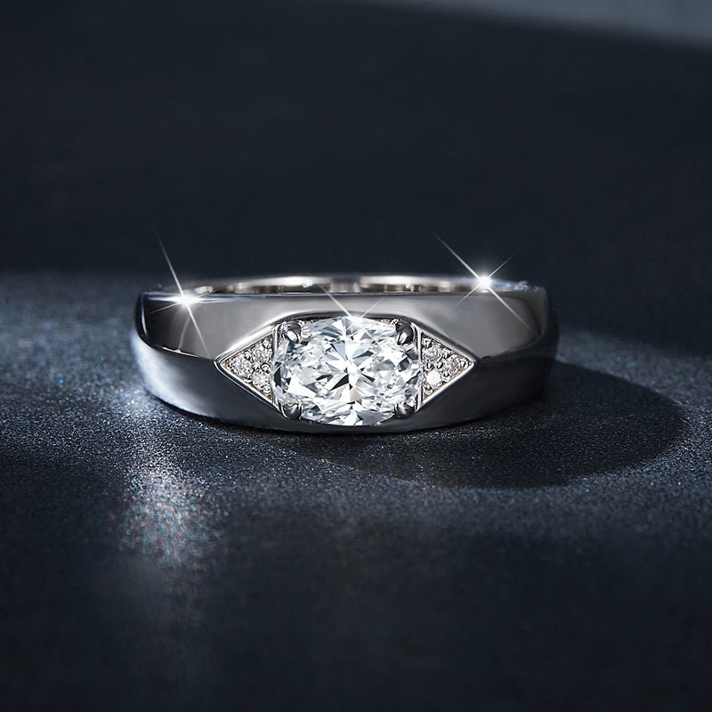 Bague Homme 1 Carat Moissanite Ovale Argent S925 Plaqué Platine Certifié GRA - IVOIRART.COM