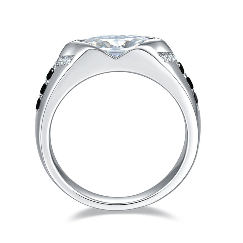 Bague Homme 1CT S925 Argent Sterling Marquise Moissanite, Argent Platine, Accents Pierres Noires - IVOIRART.COM