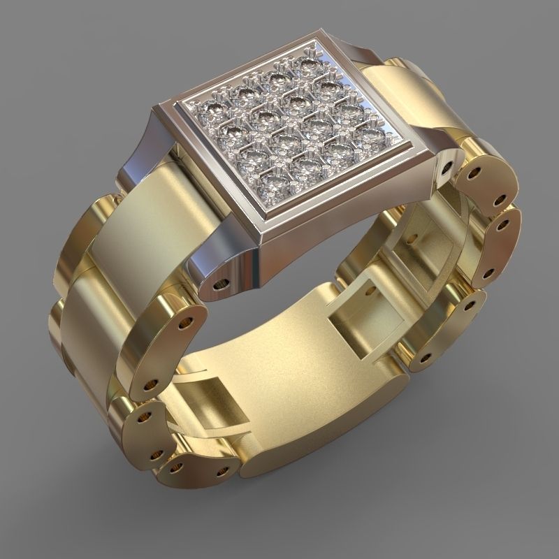 Bague homme carrée bicolore or et argent, cadeau élégant et professionnel - IVOIRART.COM