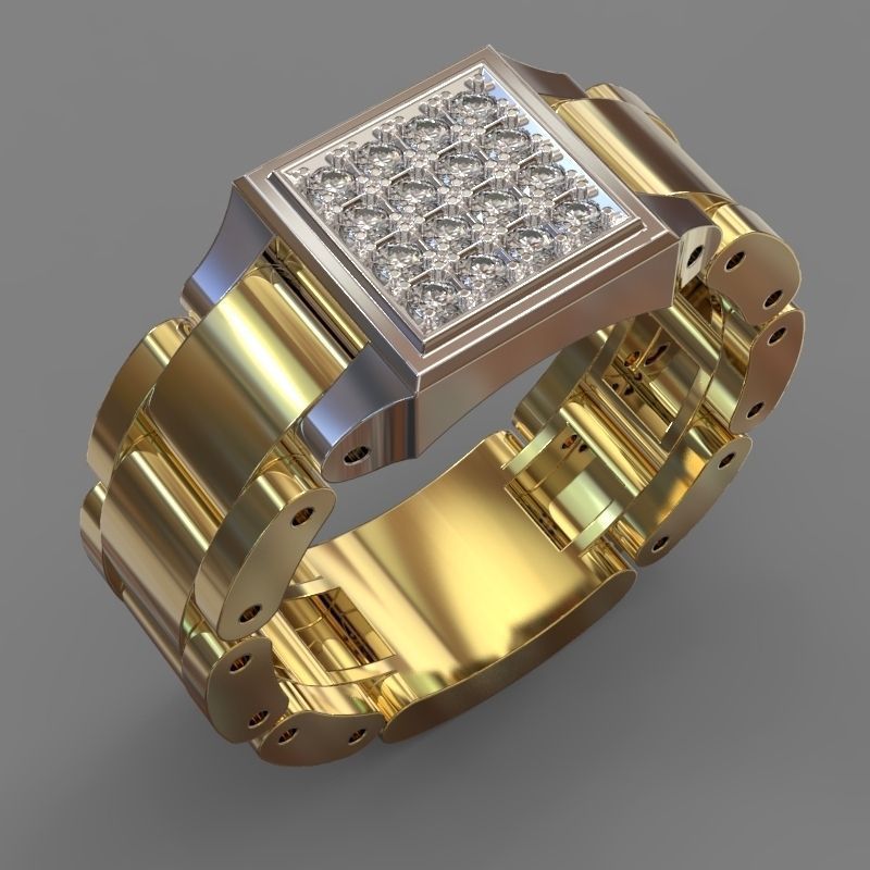 Bague homme carrée bicolore or et argent, cadeau élégant et professionnel - IVOIRART.COM