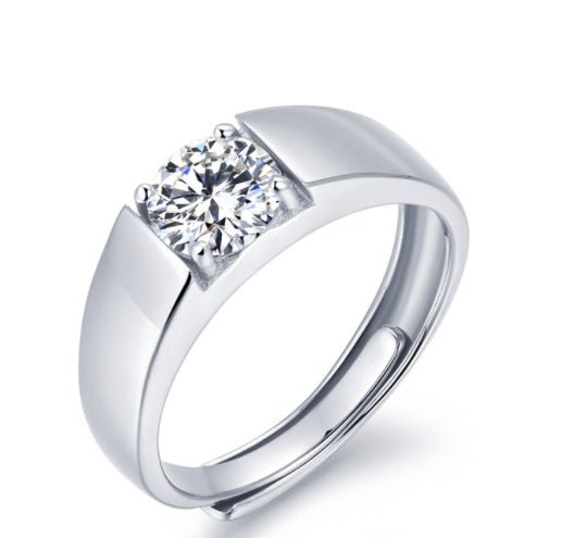 Bague homme en argent 925 à moissanite platine, ajustable, finition fine luxe - IVOIRART.COM