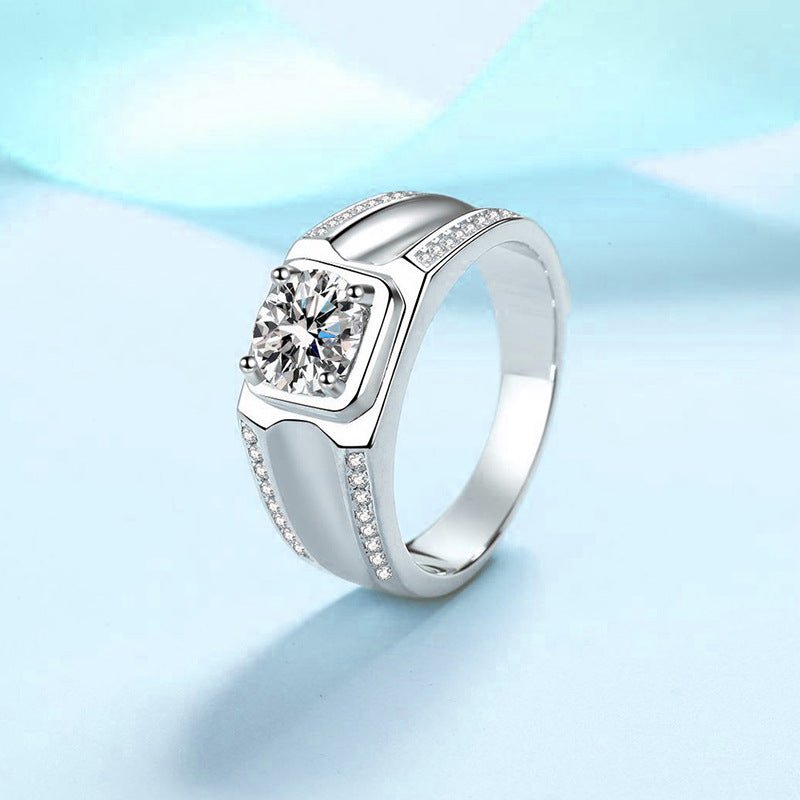 Bague homme en argent sterling S925 avec moissanite 1 carat, style luxe chic pur - IVOIRART.COM