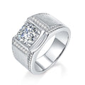 Bague Homme Moissanite 1 ou 2 Carats Argent S925 Large Finition Brossée - IVOIRART.COM