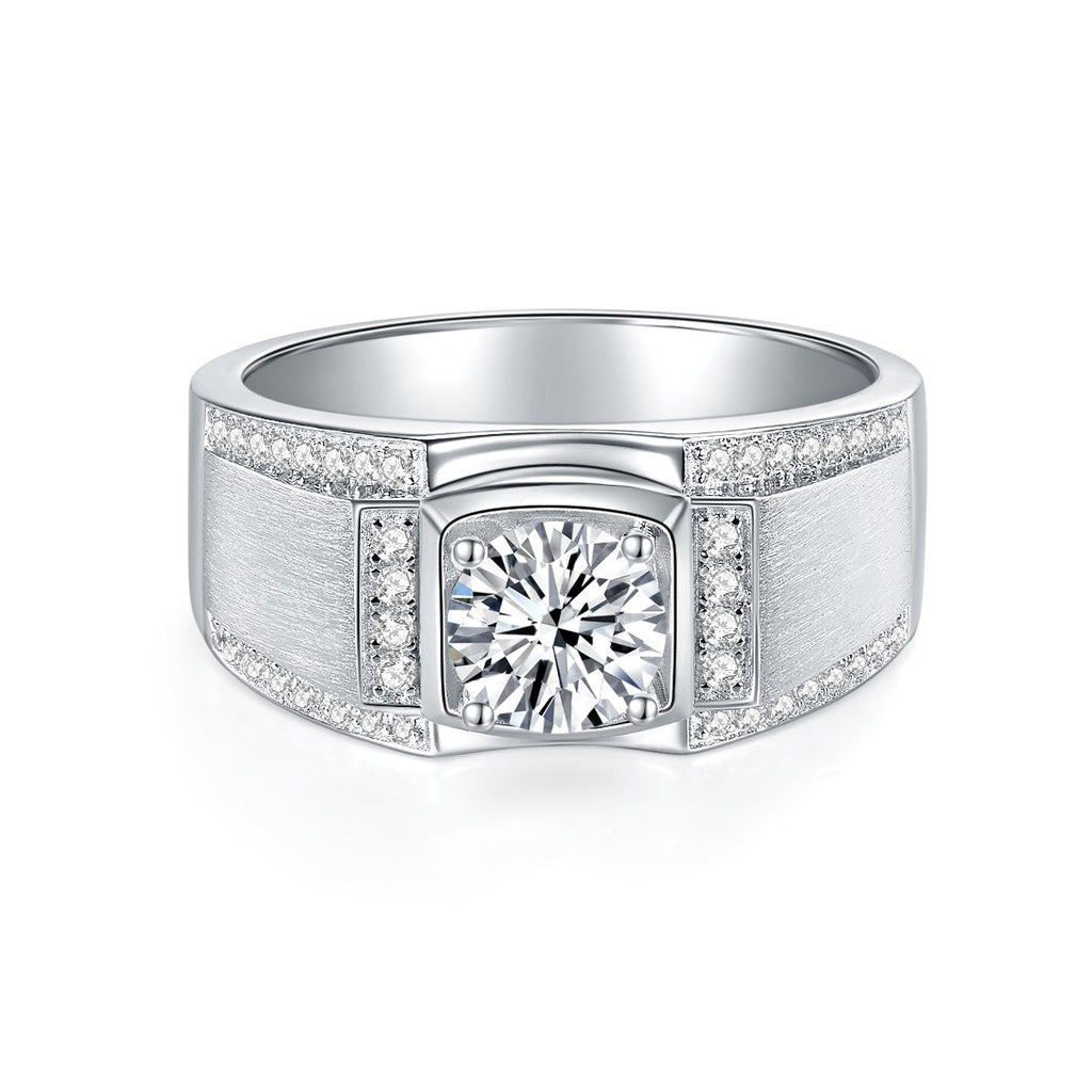 Bague Homme Moissanite 1 ou 2 Carats Argent S925 Large Finition Brossée - IVOIRART.COM