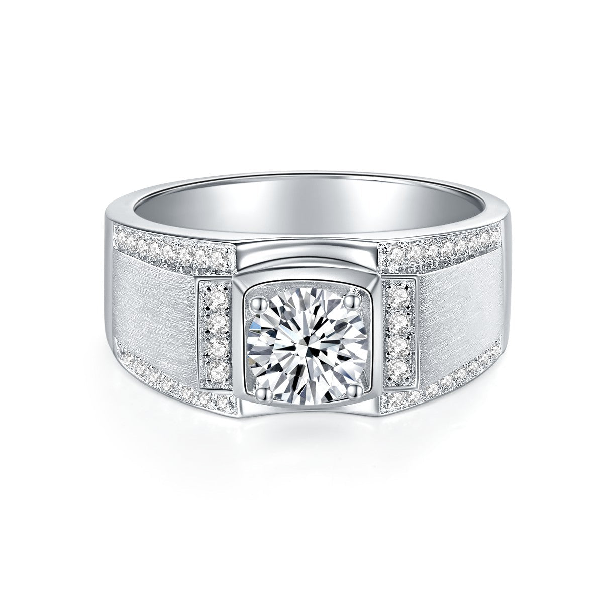 Bague Homme Moissanite 1 ou 2 Carats Argent S925 Large Finition Brossée - IVOIRART.COM