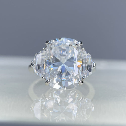 Bague Large 10 Carats Moissanite Taille Coussin Rectangulaire en Argent 925 - IVOIRART.COM