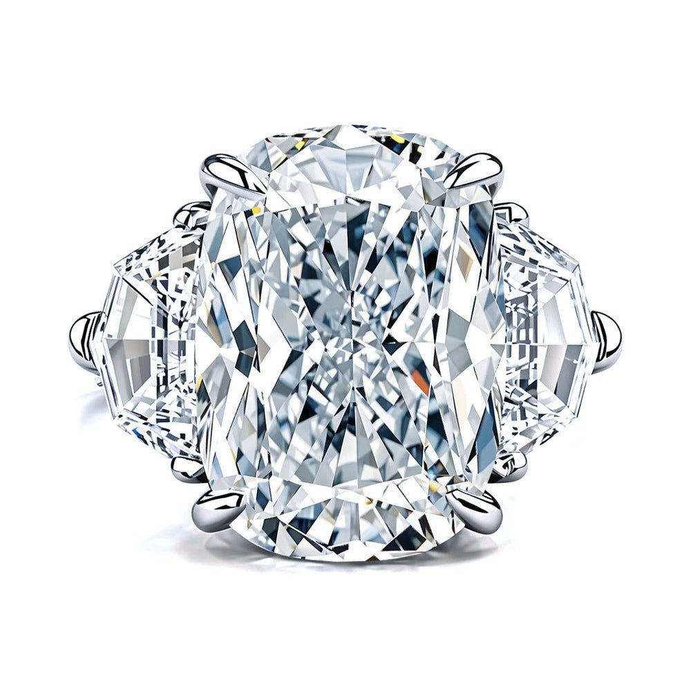 Bague Large 10 Carats Moissanite Taille Coussin Rectangulaire en Argent 925 - IVOIRART.COM