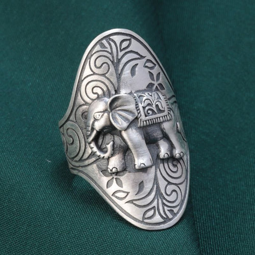 Bague large éléphant ouverte en argent sterling 990, style bohème ethnique, pour tenue décontractée quotidienne - IVOIRART.COM