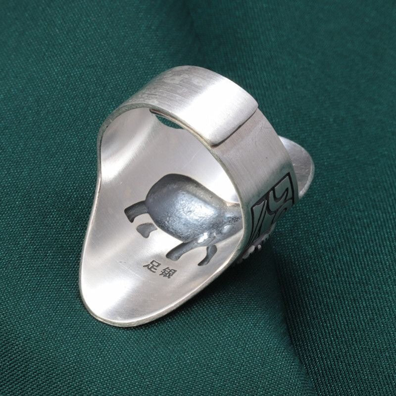 Bague large éléphant ouverte en argent sterling 990, style bohème ethnique, pour tenue décontractée quotidienne - IVOIRART.COM