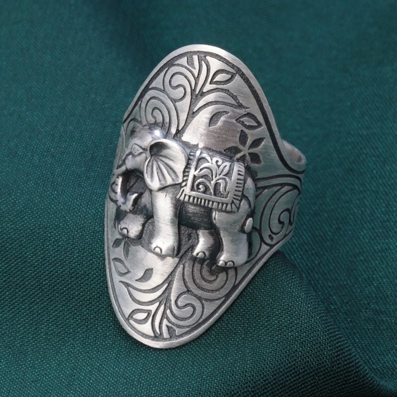 Bague large éléphant ouverte en argent sterling 990, style bohème ethnique, pour tenue décontractée quotidienne - IVOIRART.COM