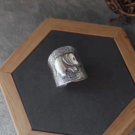 Bague large éléphant ouverte en argent sterling 990, style bohème ethnique, pour tenue décontractée quotidienne - IVOIRART.COM